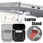 Mini portable invisible laptop stand attached to base with posture improvement diagram