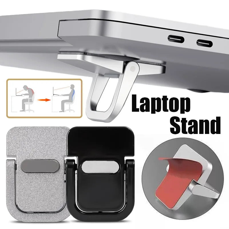 Mini portable invisible laptop stand attached to base with posture improvement diagram Main image