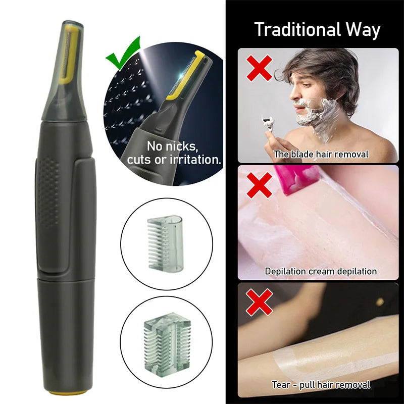 nose ear and face trimmer used by man for precise ear and eyebrow hair trimming at home