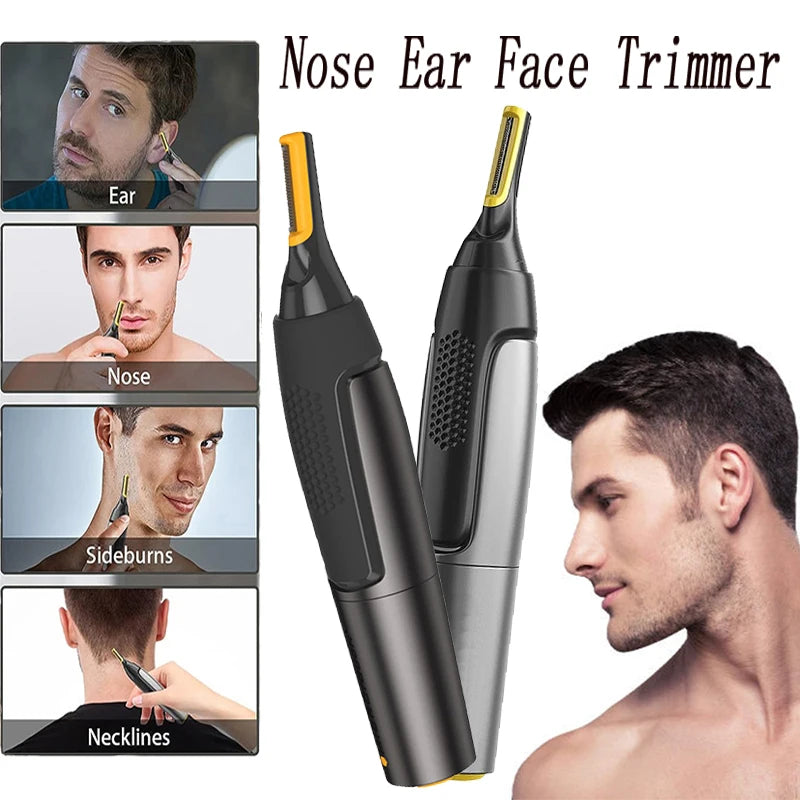 nose ear and face trimmer electric tool displayed with man grooming facial hair for smooth skin care