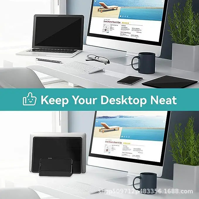 Office Laptop Stand Vertical dual monitor setup placement to optimize multi-screen productivity and desk space.