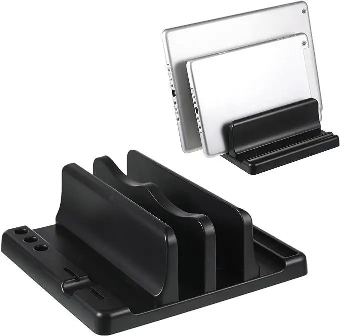 Office Laptop Stand Vertical adjustable dual slot design to hold multiple laptops upright and save workspace clutter. Main image