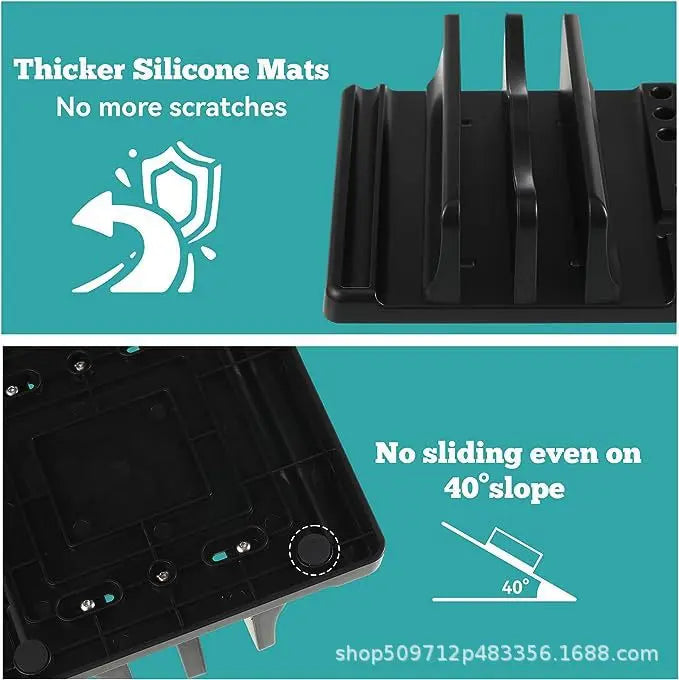 Office Laptop Stand Vertical non-slip protective silicone lining close-up to prevent device scratches and ensure secure grip.