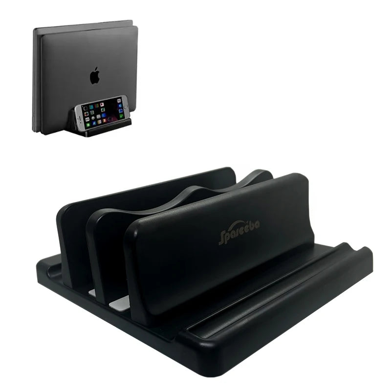 Office Laptop Stand Vertical side profile displaying sturdy base construction for heavy-duty stability without tipping over.