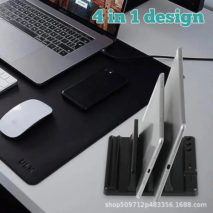Office Laptop Stand Vertical compact top-down desk arrangement view to keep home office setup neat and organized.