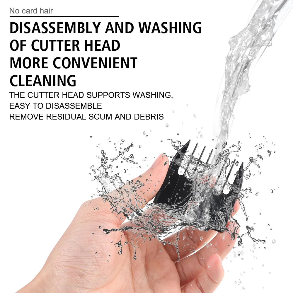 pet hair clipper detachable blade head being washed under tap water for easy cleaning