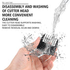 pet hair clipper detachable blade head being washed under tap water for easy cleaning