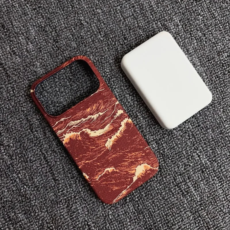 Phone case with marble pattern on a textured surface
