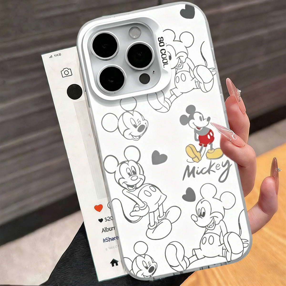 Cute cartoon mouse pattern doodle phone cover in white matte finish.