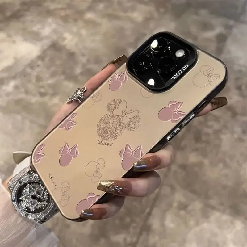 Clear matte phone case featuring subtle gold glitter and cartoon character print.