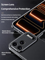 Phone screen protector with detailed text on protection features