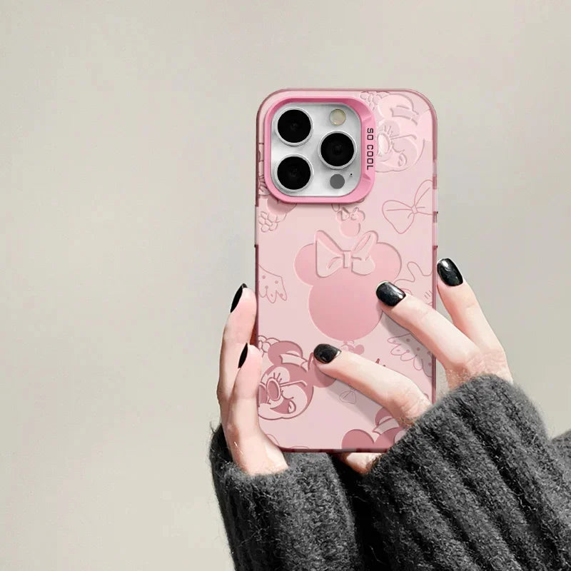 Soft matte pink phone cover featuring a cute cartoon character face.