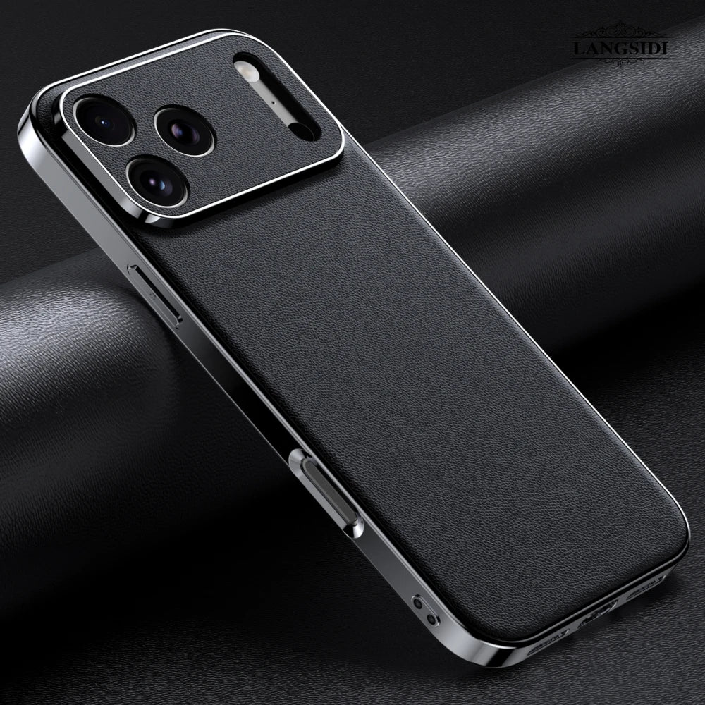 Black phone case on a dark background with 'LANGHIDI' branding.