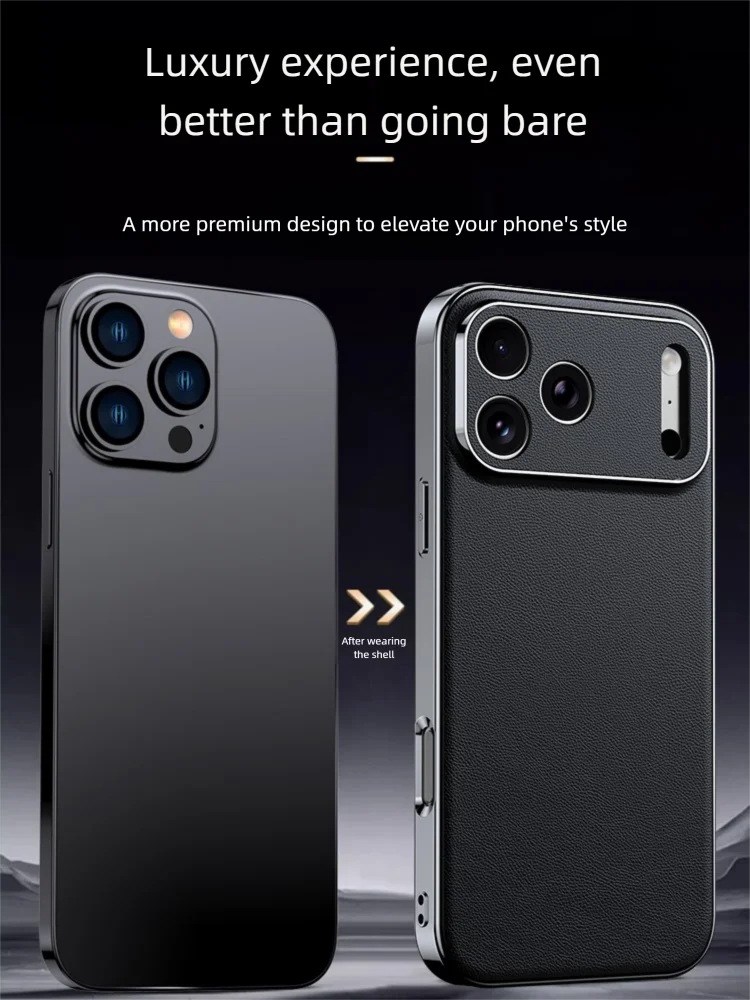 Black phone case with text highlighting luxury and premium design.