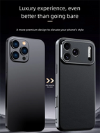Black phone case with text highlighting luxury and premium design.