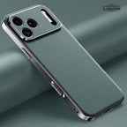 Green phone case with metallic edge on a green background, featuring the brand 'LANGSIDI'.