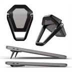 Portable invisible laptop stand showing dual mini risers for ergonomic desk setup