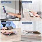 Portable laptop stand showing desktop usage view for improved posture and comfort