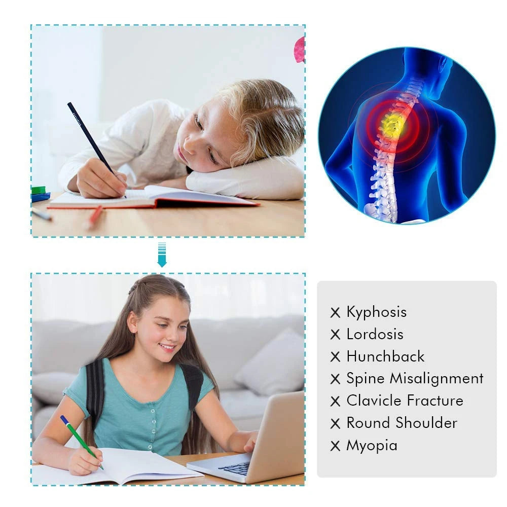 young girl giving thumbs up wearing posture corrector for kids for daily back posture brace support