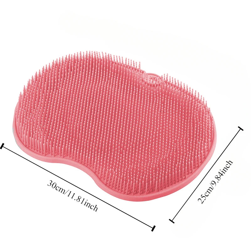 pink silicone foot scrubber bath massage pad with hanging hole for easy bathroom wall storage