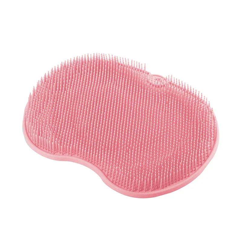 silicone foot scrubber in pink color with non slip suction cups for everyday shower care