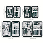 stainless steel manicure set tool diagram showing nail clippers cuticle scissors and tweezers lineup