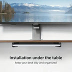 Under-desk laptop mount set with heavy-duty brackets and mounting screws for easy home office installation.