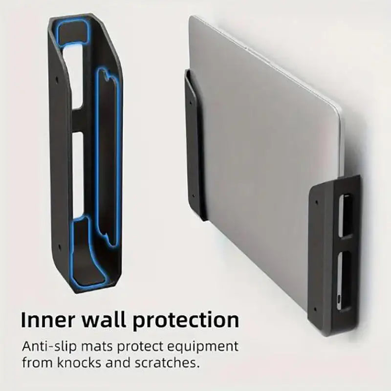 Under-desk laptop mount with anti-slip inner wall padding to protect laptop from knocks and scratches