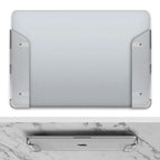 Under-desk laptop mount side profile showing dual installation view for sleek desk organization.