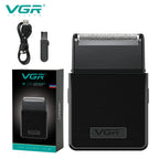 vgr rechargeable beard trimmer black electric shaver front view with usb charging cord included