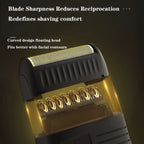 vgr rechargeable beard trimmer close up showing pop up trimmer and aluminium foil mesh head