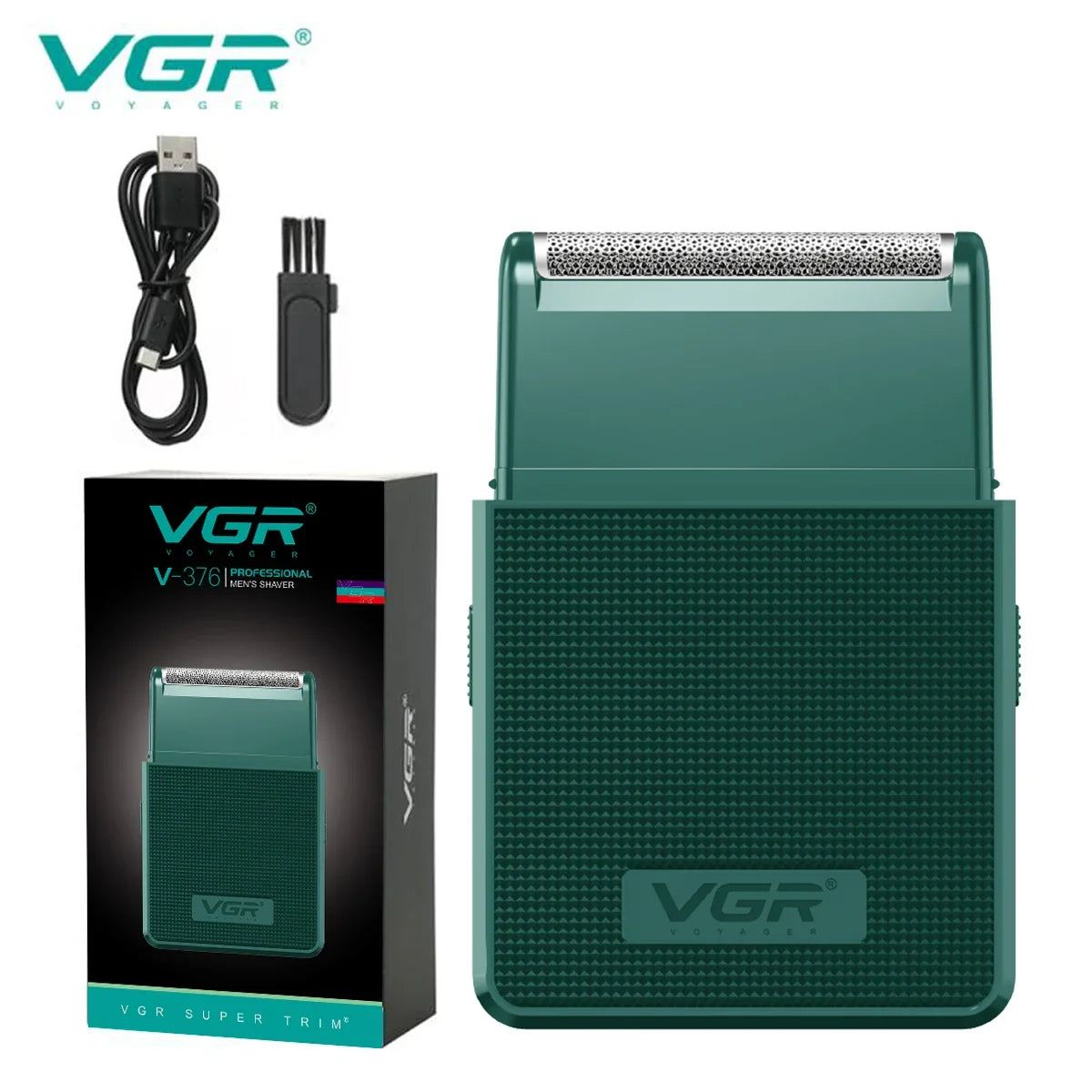 vgr rechargeable beard trimmer green edition set with packaging box and maintenance accessories