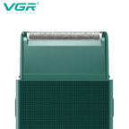 vgr rechargeable beard trimmer in dark green casing with protective cap for precise men shaving