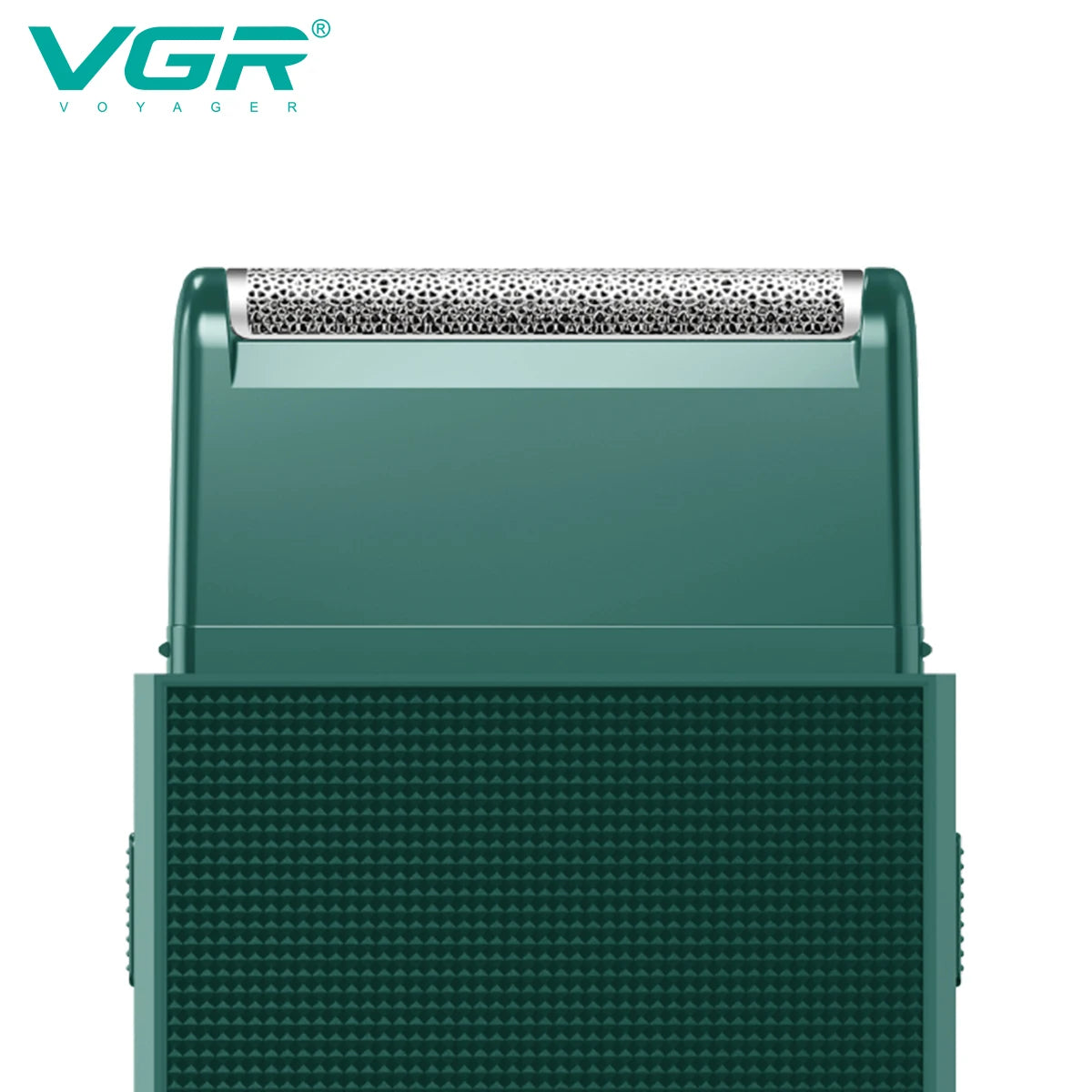 vgr rechargeable beard trimmer in dark green casing with protective cap for precise men shaving