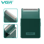 vgr rechargeable beard trimmer feature diagram showing foil blade switch and pop up trimmer