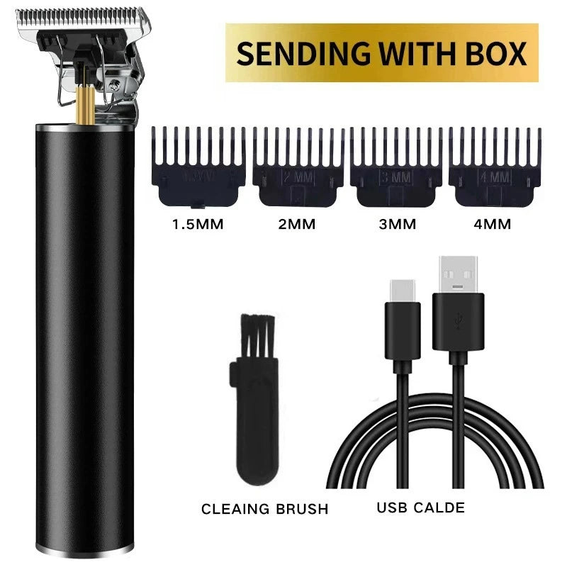 vintage t9 hair clipper full kit with four guard combs usb cable and cleaning brush for barber haircuts Main image