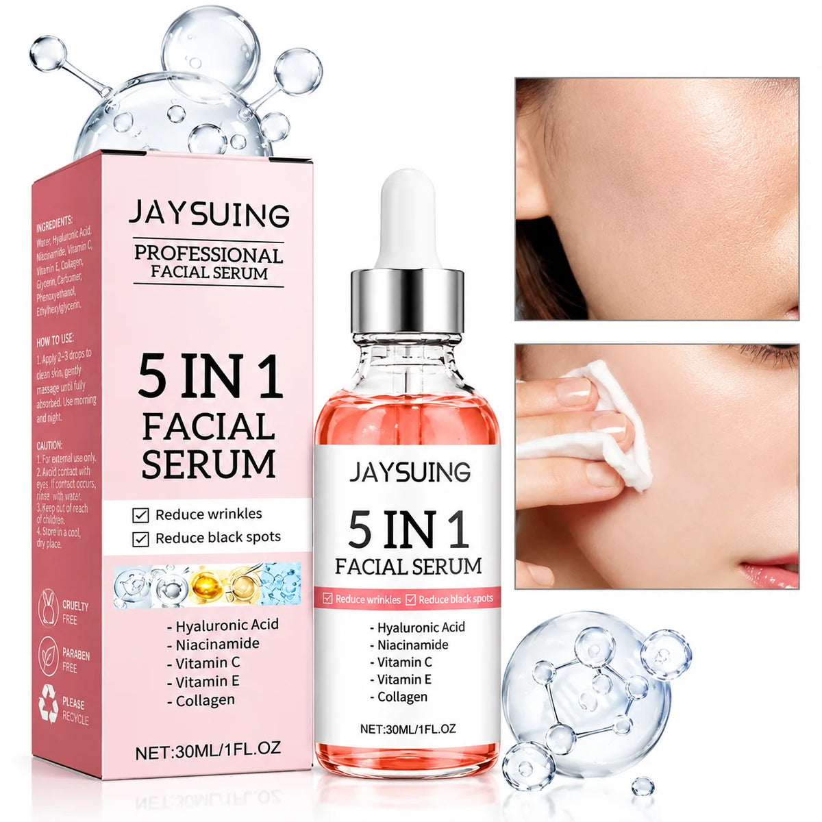 applying vitamin c and hyaluronic acid serum with cotton pad to achieve smooth and radiant facial skin