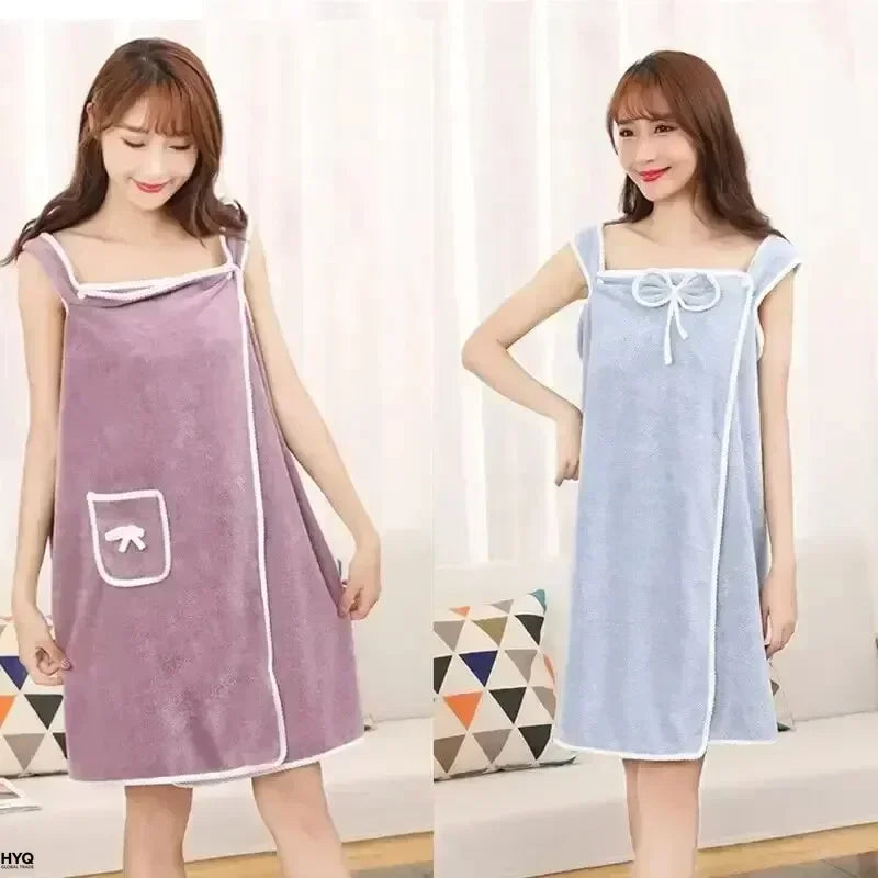 Womens Wearable Bath Towel Fast Dry Beach Spa Shower Wrap Robe UK Secondary image