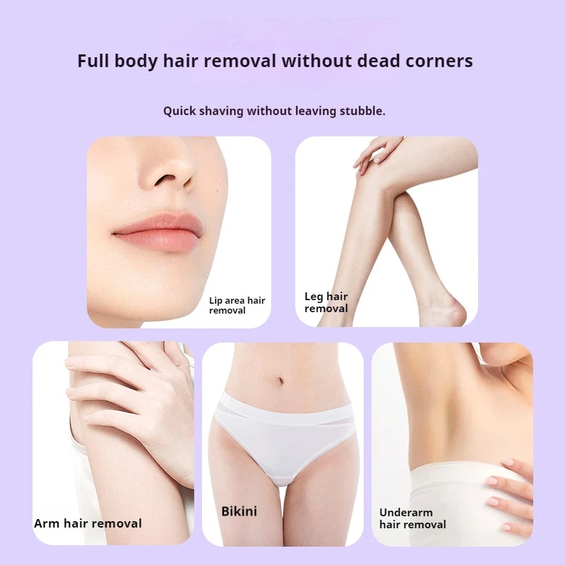 womens electric razor application diagram showing hair removal for arms underarms bikini line and legs