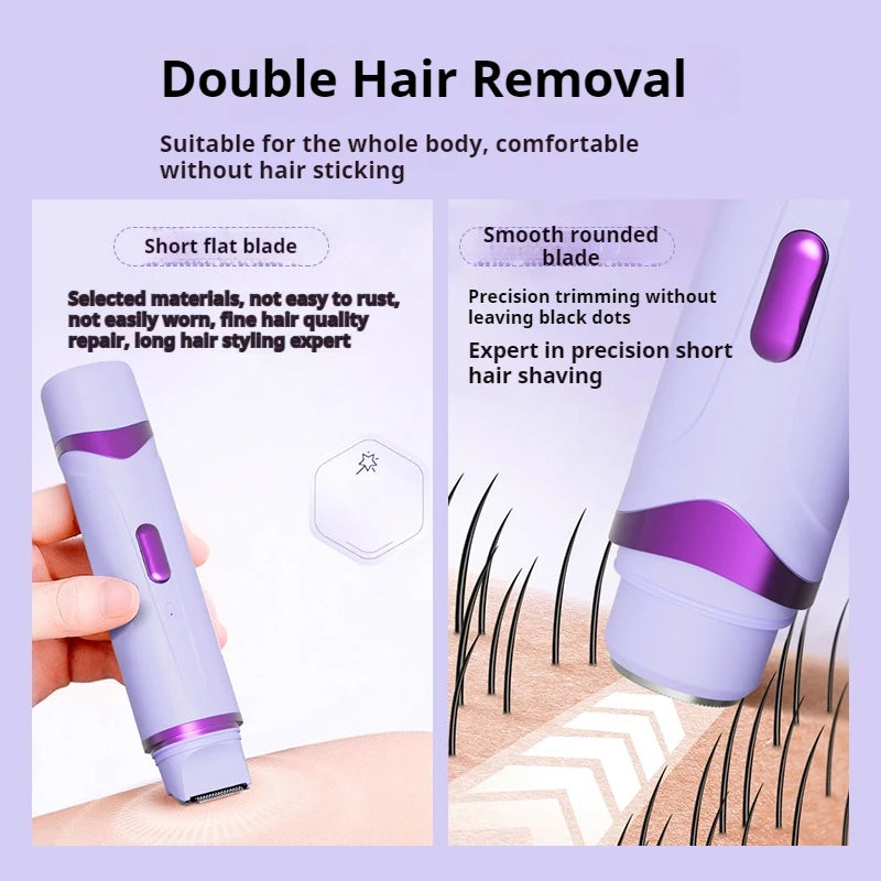 womens electric razor features breakdown highlighting dual shaving heads and USB rechargeable battery