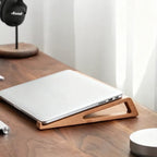 Wooden Laptop Stand angled side view showing elevated position for optimal cooling airflow
